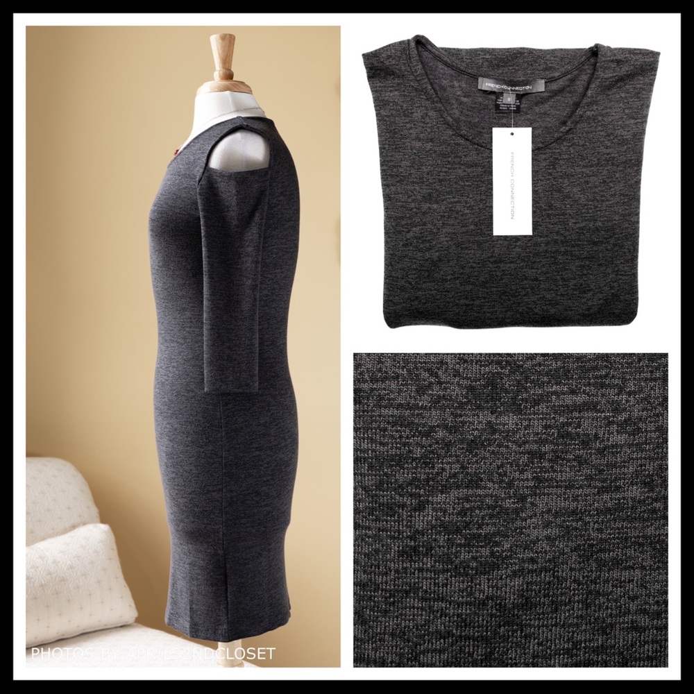 FRENCH CONNECTION DRESS COLD SHOULDERS KNIT SHIFT MINI A3C - Picture 4 of 8